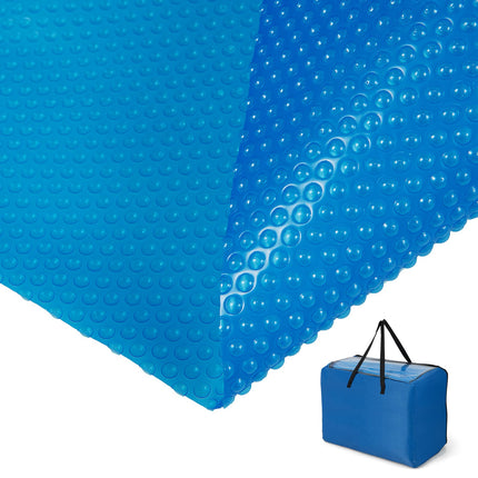 Goplus Solar Pool Cover, 16 x 32 FT Solar Blanket 12 Mil with Carrying Bag for In-Ground and Above-Ground Swimming Pools, Rectangle Hot Tub SPA Thermal Blanket, Blue Bubble