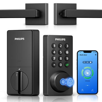 Philips WiFi Keypad Door Lock with Handle, Built-in WiFi, APP Remote Control, Voice & Fingerprint Unlock, Smart Locks for Front Door with Auto Lock, Digital Front Door Lock Set, Keyless Entry Deadbolt