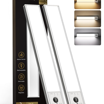 EZVALO 10inch Under Cabinet Lighting, 2 Pack 2400mAh Rechargeable Wireless Motion Sensor Lights Indoor, 3 Color Temps Dimmable Magnetic Closet Lights, Under Counter Lights for Kitchen, Pantry, Stairs