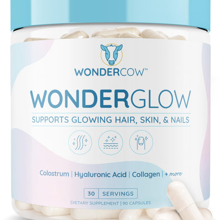WONDERCOW Hair Skin and Nails Vitamins w/Bovine Colostrum, Collagen, Hyaluronic Acid, Biotin, Zinc, & Lactoferrin┃Supports Faster Hair Growth, Stronger Nails and Glowing Skin (30 Servings, Capsule)