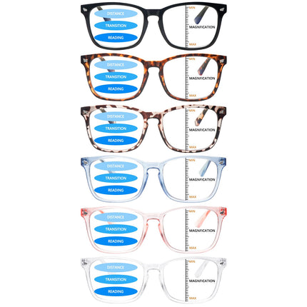 VIDEBLA 6 Pack Progressive Multifocus Reading Glasses for Women Men Blue Light Blocking Reading Glasses Spring Hinge Readers (Mix-5(6glasses 6 Holster), 2.50, x)