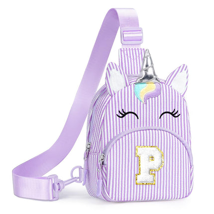 YOOLIFE Initial Small Sling Bag for Girls, Fanny Pack for Little Girls Purse Crossbody Bag, Gifts for Girl Grandkids Birthday Gifts for 2 3 4 5 6 7 8 9 10 Year Old, Purple (P)