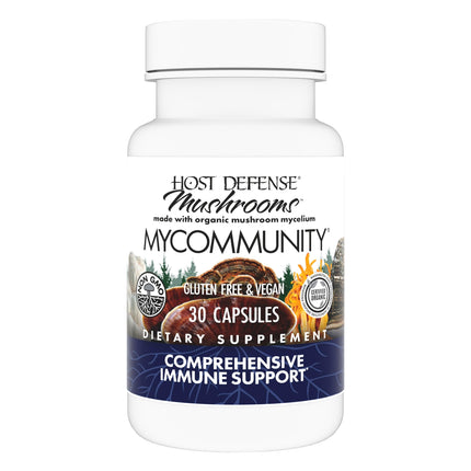 Host Defense MyCommunity Capsules - 17 Species Blend Mushroom Supplement for Immune Support - Herbal Aid with Lion's Mane, Reishi, Chaga, Cordyceps, Turkey Tail & More - 30 Capsules (15 Servings)*