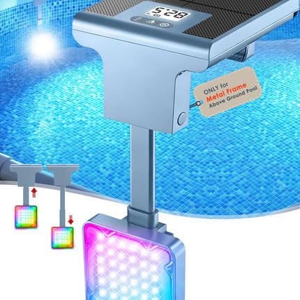 LightHacker Solar Pool Lights for Metal Frame Above Ground Pool, Upgraded Solar Lights w/LCD Pool Thermometer,Underwater Led Lights for Pool Accessories,Swimming Pool Lighting with 10 Light Modes,1PC