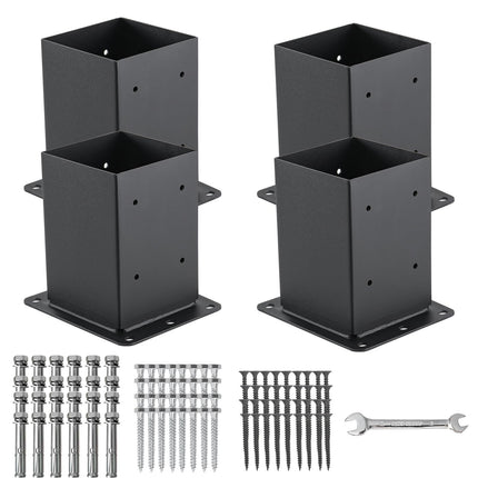 AXWHYS 4x4 Post Base 4 Pcs, (Inner Size 3.6x3.6) Post Anchors, 13GA Thick Solid Steel & Black Powder Coated,Deck Post Brackets Support Deck Base Plate Pergola Brackets Fence Kit Mailbox Mount