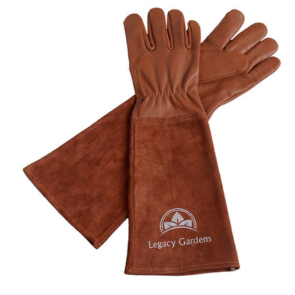 Leather Gardening Gloves for Women & Men, Long Garden Gloves, Cowhide Gauntlet Rose Pruning Thorn Resistant, Forearm Protection, Medium, Brown