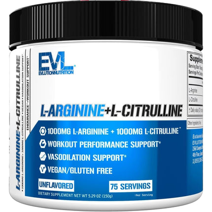 L Citrulline L Arginine Powder - Invigorating Nitric Oxide Powder with Ideal 1:1 Ratio L-Citrulline & L-Arginine 1000mg Each Per Serving for Enhanced Pumps Energy & Stamina (Unflavored, 75 Servings)
