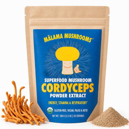Cordyceps Extract Powder by Malama, Organic Fruiting Body Cordyceps Mushroom Powder, Superfood Adaptogenic, Supports Energy, Endurance & Mood, 100 Servings