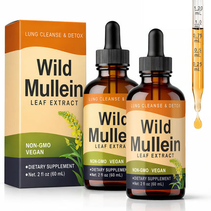 Wild Mullein Drops for Lungs - with Ginger & Lemon for Cleanse and Detox, Mullein Leaf Extract for Respiratory Support, Natural Herbal Supplement - 2 oz (2)
