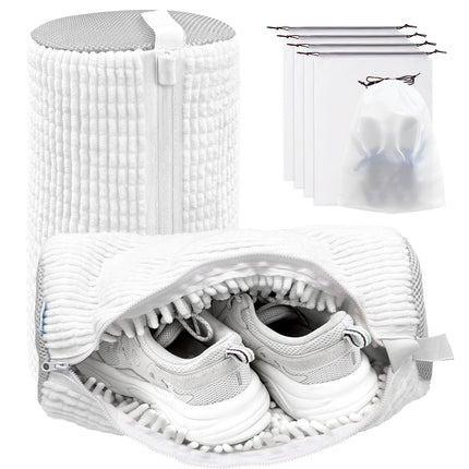 Shoe Washing Machine Bag,Laundry Shoe Bag for Washer and Dryer,Reusable Shoe Cleaning Bag for Sneakers,Tennis Shoes,With Self-locking Zipper, Microfiber Inside,Include Shoes Storage Bag (White(2PC))