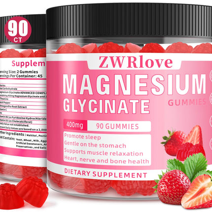 Magnesium Glycinate Gummies 400 mg with Ashwagandha,Magnesium Malate & L-Theanine for Women Men & Kids Adults,Chewable Complex Supplements for Sleep,Calm,Nerves,Heart,Muscles,90 Count