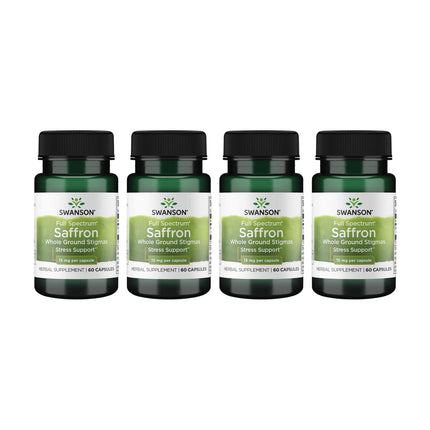 Swanson Full Spectrum Organic Spanish Saffron Mood and Stress Support Supplement for Adults Seeking Natural Relaxation - Whole Ground Stigmas (60 Vegan Capsules, 15 mg, 4 Pack)
