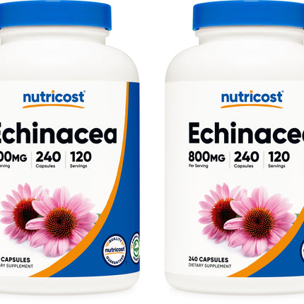 Nutricost Echinacea 800 mg, 240 Capsules, 2 Bottles - Vegetarian Caps, Non GMO, Gluten Free, 120 Servings