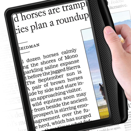 Rechargeable 5X Magnifying Glass for Reading, Large Bright Full Page Magnifier with Light, Handheld LED Dimmable Lighted, Lightweight Book Magnifier for Reading Small Prints Seniors Low Vision