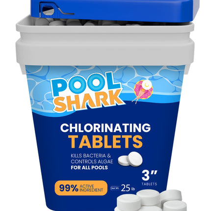 Pool Shark Swimming Pool Chlorine Tablets | 3-Inch Chlorine Tablets | 25 lbs | Slow-Dissolving 90% Active Chlorine Tabs | Pool Chemicals for Inground Pools, Above Ground Pools, Saltwater, Spa, Hot Tub