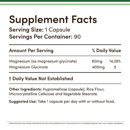 Magnesium Glycinate 400mg, 90 Capsules (Vegan Safe, Third Party Tested, Gluten Free, Non-GMO) High Absorption Magnesium by Double Wood Supplements