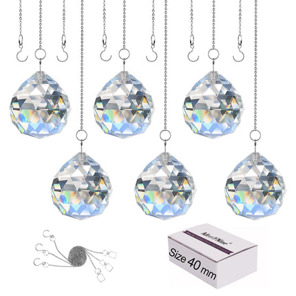 MerryNine 6 Pcs 40mm Clear Crystal Ball Prism Sun Shine Catcher Rainbow Pendants Maker, Hanging Crystals Prisms for Windows, for Feng Shui, for Gift (1.6"/40mm 6Pack)