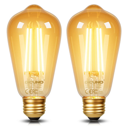 DiCUNO E26 Edison Bulbs 60W, 2200K Amber Warm, Amber Glass, 600LM, 2-Pack