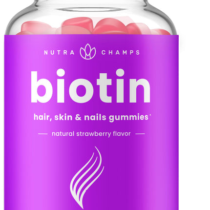 NutraChamps Biotin Gummies 10000mcg [High Potency] for Healthy Hair, Skin & Nails Vitamins for Women, Men & Kids - 5000mcg in Each Hair Vitamins Gummy - Vegan, Non-GMO, Hair Health Supplement