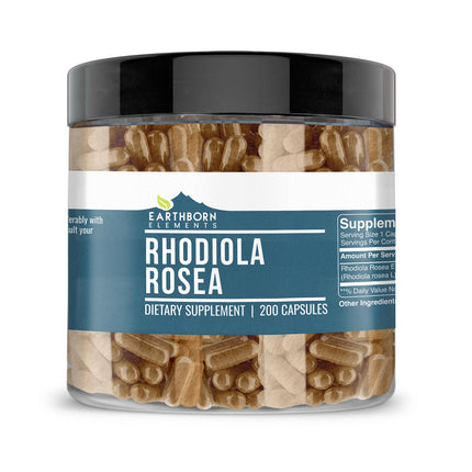 Earthborn Elements Rhodiola Rosea Root Extract 200 Capsules, Pure & Undiluted, No Additives