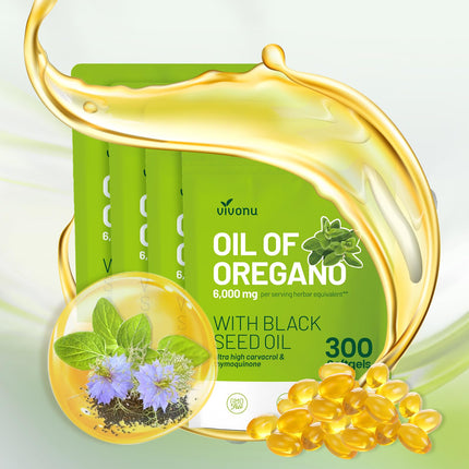 VivoNu Oil of Oregano with Black Seed Oil, Balanced Oil of Oregano Capsules, Organic OreganoOil Softgels,Carvacrol,Thymoquinone