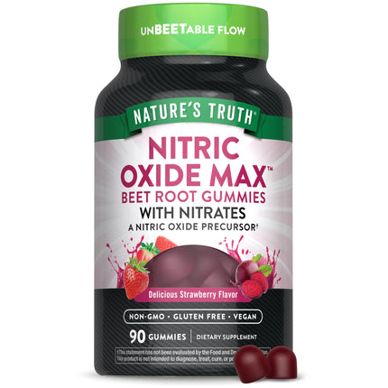 Nature's Truth Nitric Oxide Beet Root Gummies | 90 Count | with Nitrates | for Men and Women | Vegan, Non-GMO & Gluten Free Supplement