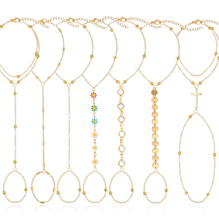 BOMAIL 7Pcs 14K Gold Plated Gold Hand Chain Bracelets for Women