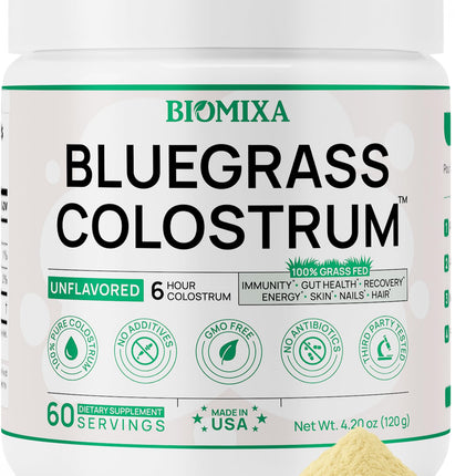 Bovine Colostrum Supplement - 100% Pure Whole Colostrum Powder - Grass-Fed, Unflavored, No Additives, Gut & Immune Support, Natural IgG, 60 Servings - Made in USA