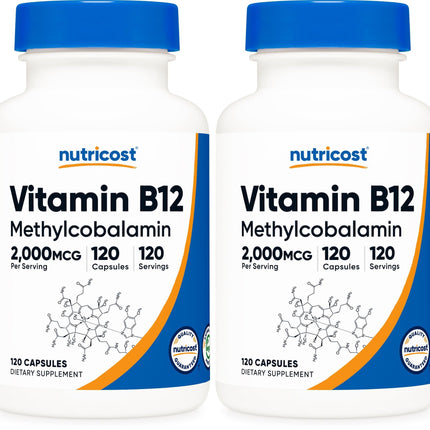 Nutricost Vitamin B12 (Methylcobalamin) 2000mcg, 120 Capsules - Vegetarian Caps, Non-GMO, Gluten Free B12 Supplement (Pack of 2)