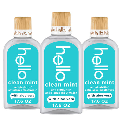 Hello Clean Mint Antigingivitis Mouthwash with Aloe, 3 Pack, 17.6 fl oz