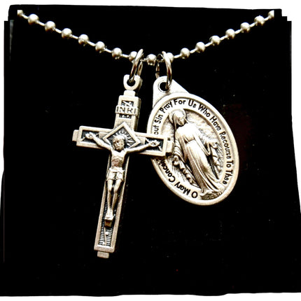 Mens Cross and Miraculous Medal Necklace, 30 Inch
