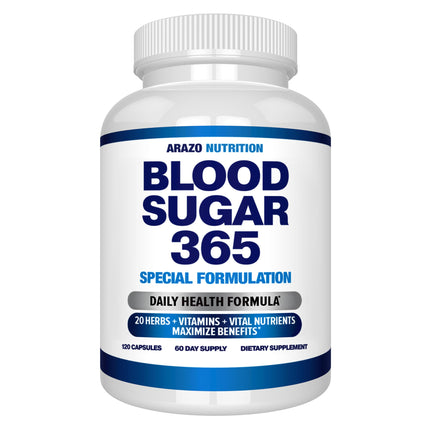 Arazo Nutrition Blood Sugar 365 Supplement – Supports Healthy Energy Levels - 120 Herbal Pills - 60 Day Supply