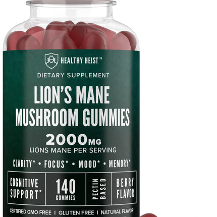 Lions Mane Mushroom Gummies for Adults, 140 Count Bulk Lion's Mane Chewables, High Potency 10:1 Organic Extract amounts to 2000mg, Supplement Supports Mental Clarity, Focus, Mood and Brain Fog
