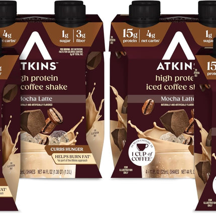 Atkins Mocha Latte Iced Coffee Protein Shake, 15g Protein, Low Glycemic, 4g Net Carb, 1g Sugar, Keto Friendly (Pack of 24)
