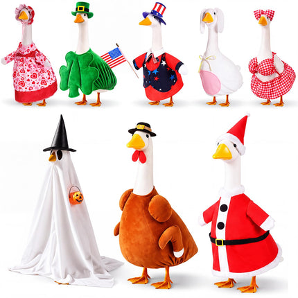 Silicherry 8 Set Seasonal Holiday Goose Outfits Christmas Valentine's Day Summer All Seasons Lawn Porch Goose Clothes Costume for 23" Cement Statue Garden Patio Outdoor Decor (Funny Style,23inch)