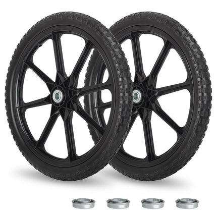 GICOOL 20" Flat Free Tire and Wheel, with 3/4" & 5/8" Bearing, 2.45" Centered Hub, Replacement Wheel For Rubbermaid Wheelbarrow, Garden Yard Cart, 2 Pcs