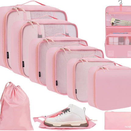 BAGAIL 10 Set Packing Cubes Various Sizes Packing Organizer for Travel Accessories Luggage Carry On Suitcase-Pink