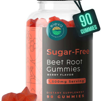 Eleva Nutrition Sugar-Free Beet Root Gummies- Vitamin C & B9- Memory & Focus Chews- Nitric Oxide -Energy Beet Supplement- 90 Organic Beetroot Chews for Men & Women