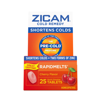 Zicam Cold Remedy Zinc RapidMelts, Cherry Flavor, Homeopathic, Cold Shortening Medicine, Shortens Cold Duration, 25 Count (Pack of 2)