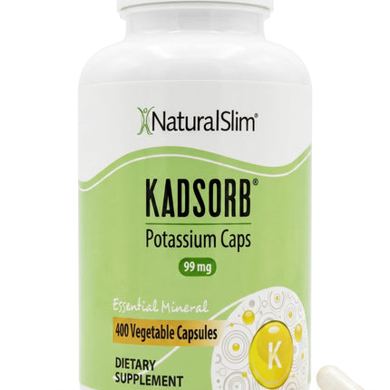 NaturalSlim Natural Potassium Citrate Gluconate 99 mg - Kadsorb Supports Electrolyte Balance & Normal pH - Absorbable Potassium Supplements with Essential Minerals - Non GMO 400 Capsules 1 Pack