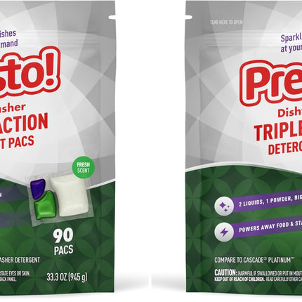 Amazon Brand - Presto! Triple Action Dishwasher Pacs, Fresh Scent, 90 Count (Pack of 2)
