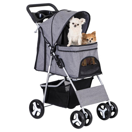 Epetlover 4 Wheels Dog Stroller Folding Pet Strolling Cart for Small Medium Cats Puppies Portable Jogger Travel Camping Puppy Carrier with Storage Basket Cup Holder, Gray