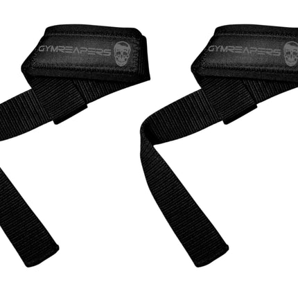 Gymreapers Lifting Wrist Straps for Weightlifting, Bodybuilding, Powerlifting, Strength Training, & Deadlifts - Padded Neoprene with 18 inch Cotton (Black/Black)