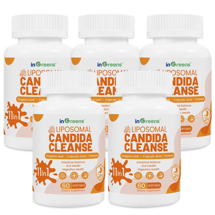 inGreens 11-in-1 Candida Support Supplement, Antifungal Overgrowth, Intestinal Detox & Gut Health for Women & Men, Balance Probiotic, Natural Herbal Oregano & Caprylic Acid Softgels, 300 Count