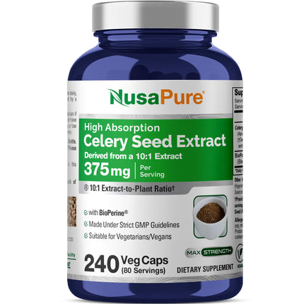 NusaPure Celery Seed Capsules, 375 mg, 240 Veg Capsules (Non-GMO, Vegan)