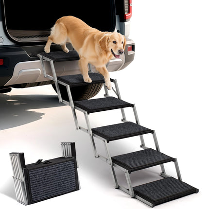 Dog Steps for Car, Truck and SUV - Foldable Pet Stairs for Large Dogs with Non-Slip Rug Surface, Lightweight Dog Ramp Holds Up to 250lbs, 6 Steps