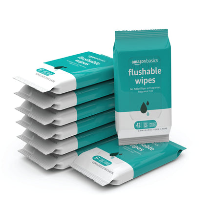Amazon Basics Flushable Adult Toilet Wipes, Fragrance Free, 42 Count (Pack of 8) (Total 336 wipes) (Previously Solimo)