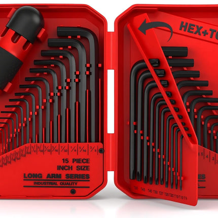 41-Piece Hex Key Allen Wrench Set, L Shape Hex and Torx Key Wrenches with Torque Handle | SAE(0.028"-3/8") | Metric(0.7mm-10mm) | Torx(T9-T50) in 3-Layer Storage Case, Heat Treated Cr-V Steel