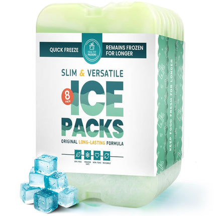 Healthy Packers Cool Pack, Slim Long-Lasting Ice Packs - Green Gel Ice Pack Great for Coolers or Lunch Box (8-Pack)