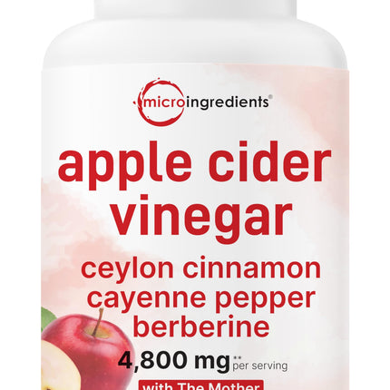 Micro Ingredients Apple Cider Vinegar Capsules | 4,800mg Per Serving, 300 Counts | 4-in-1 ACV Complex with The Mother | Ceylon Cinnamon, Cayenne Pepper & More | Immune, Digestion & Appetite Support